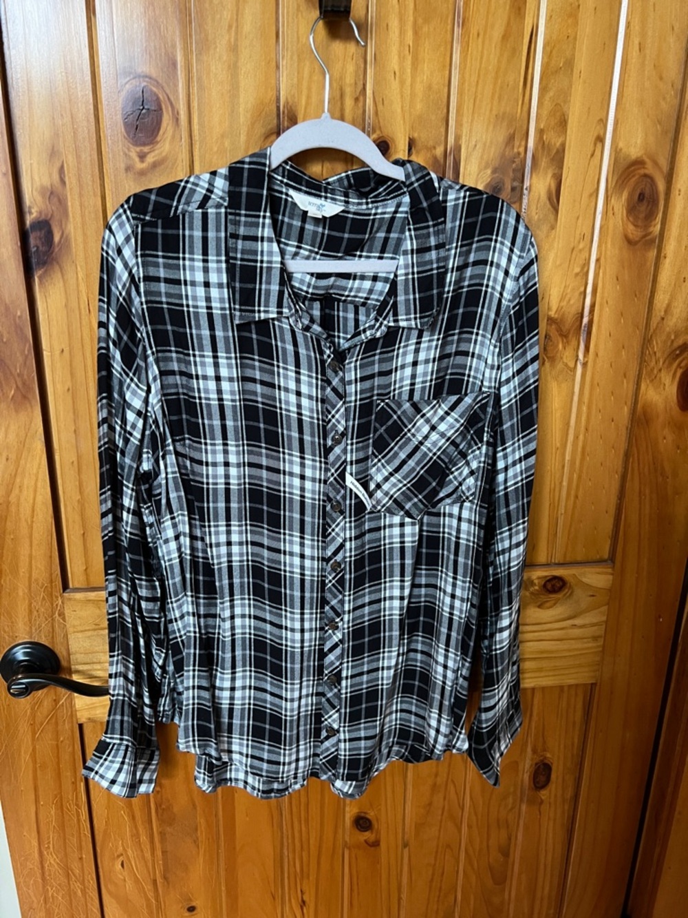 Terra & Sky Black and White Plaid Button-Up Blouse
